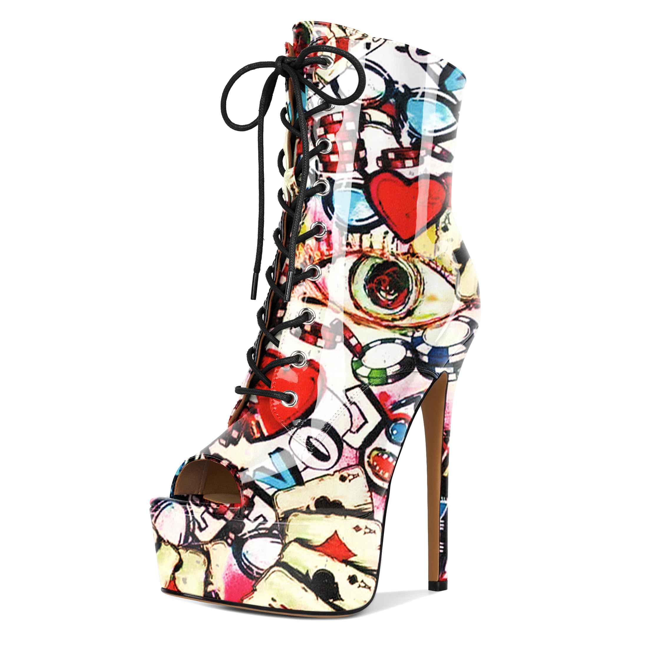 YODEKS Women's Ankle Boots Platform Stiletto Heel Peep Toe Booties 6" Side Zipper Sexy Dancing Shoes