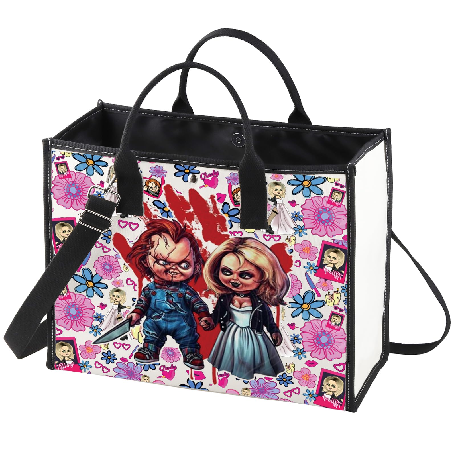 WZMPA Killer Doll Tote Bag for Horror Fans Reusable Grocery Bag with Evil Doll Bride Design
| WZMPA Killer Doll Tote Ba
