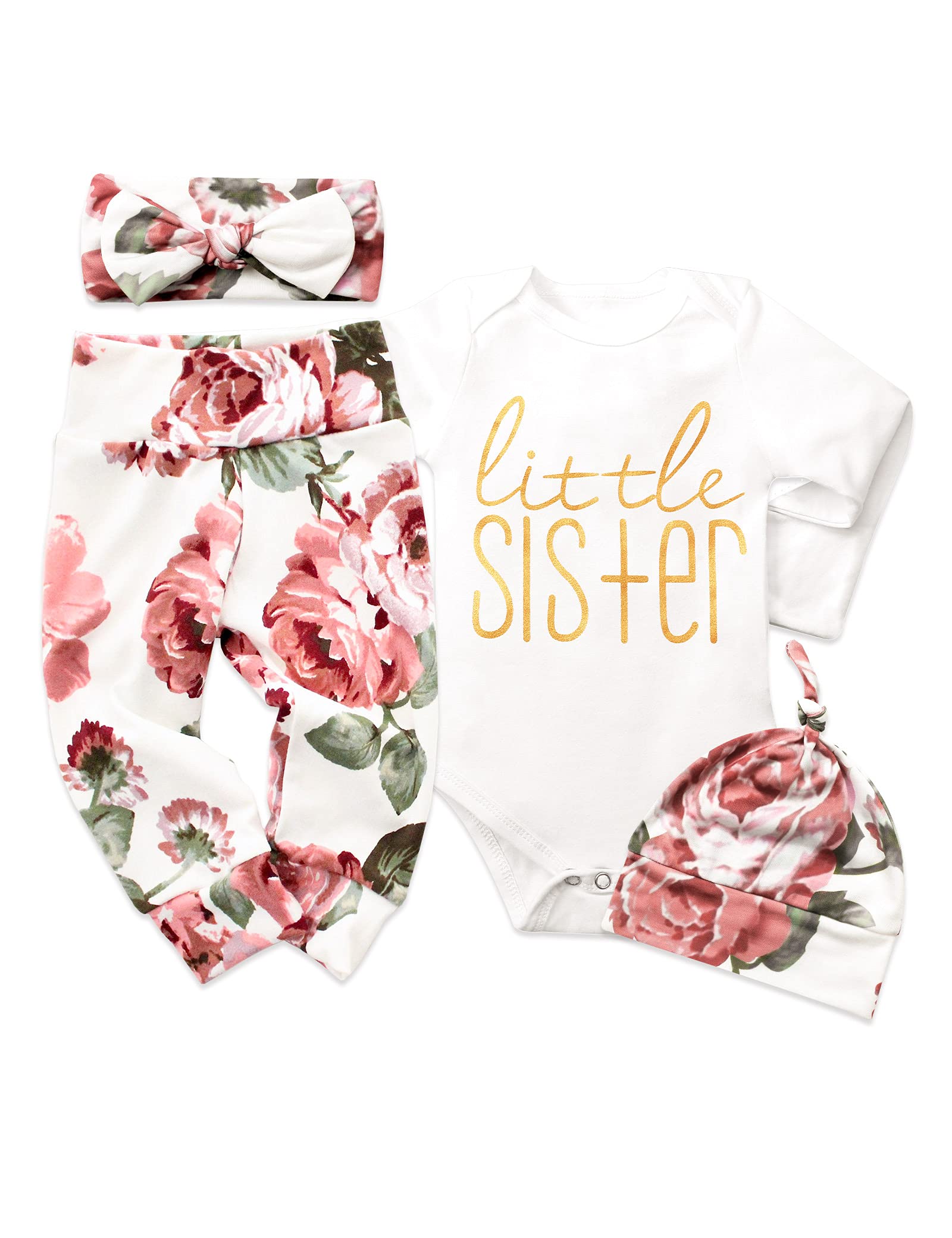 KANGKANG Newborn Baby Girl Clothes Floral Pants Cute 4PC Set for Newborn Outfits